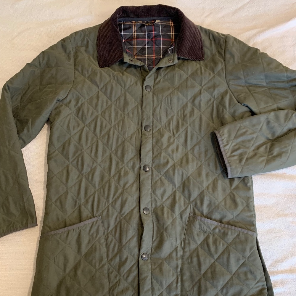 Barbour Eskdale Olive Quilted Jacket Men’s Small - Snap Flaw